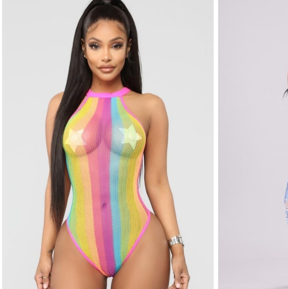 mesh rainbow body suit